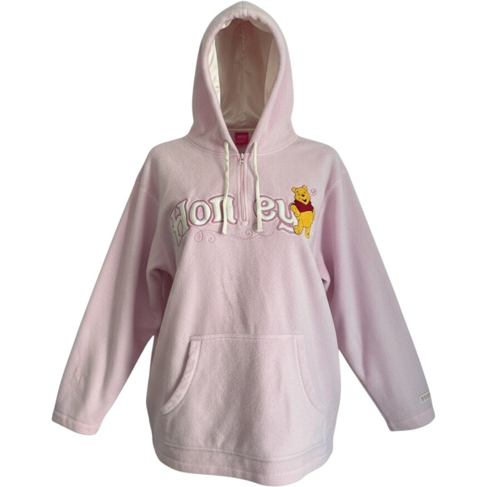 Vintage Y2K Disney Winnie the Pooh Fleece Hoodie 3X Plus Pink Quarter Zip Honey